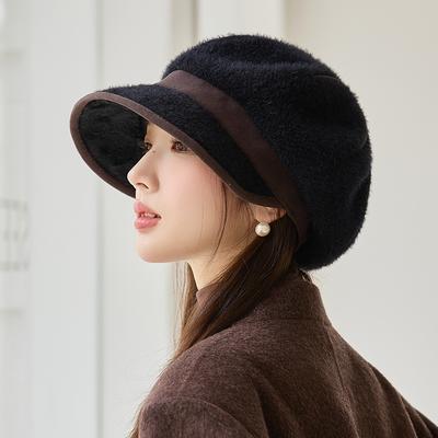 Cappello autunnale e invernale da donna per circonferenza cranica grande in velluto con visiera a becco d'anatra cappello a secchiello moda versatile cappello ottagonale berretto