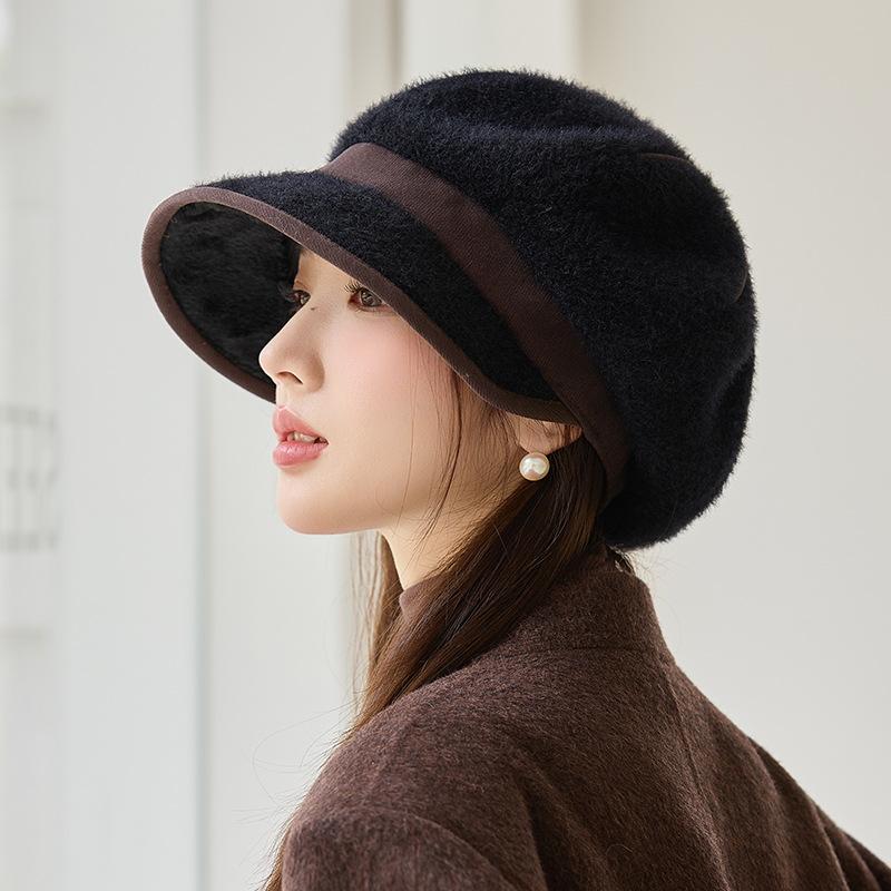 Autumn and Winter Hat Women's Velvet Duck Tongue Bucket Hat Fashion Octagonal Hat Beret