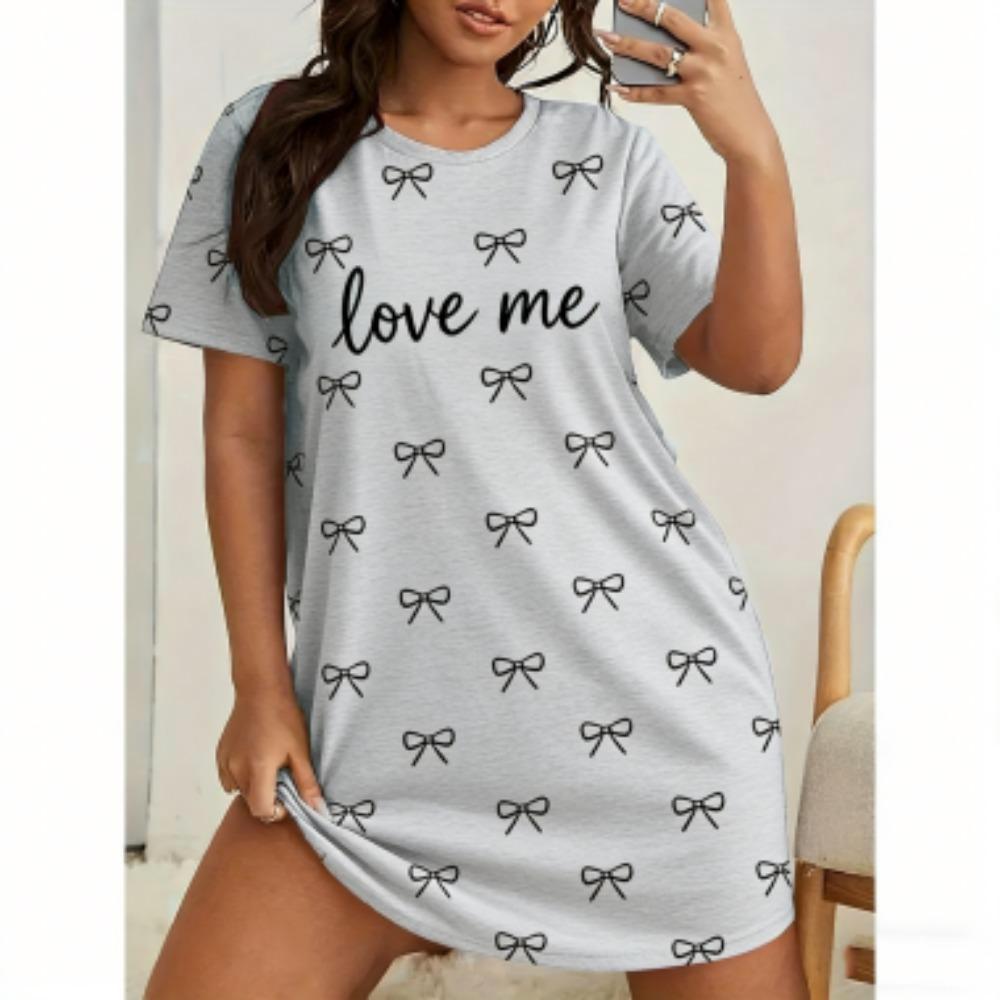 Love Me Print For Women Short Sleeve Sleepwear Dresses Loose Casual Fit Tee Nightwear Home Clothes Nightie Loungewear Dresses