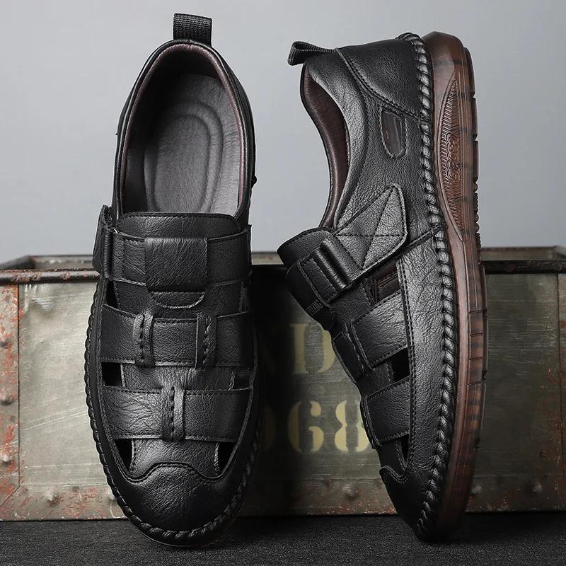 Genuine Leathe Summer Special Offer Men's Business Casual Hollow Work with Holes Leather Sandals Men's Work Hole Sandals