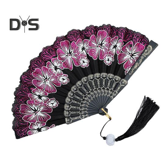 

Складной веер в китайском стиле с кисточками, переносной летний вентилятор для охлаждения, украшение для танцевальных представлений, реквизит для костюмов для вечеринок розы красного