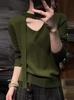 ZOSOUL Vintage V-Neck Knit Pullover with Ribbon Detail