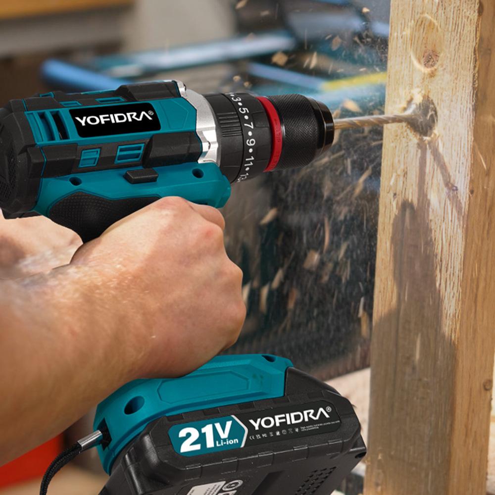 YOFIDRA 3IN1 Electric Impact Drill 25+3 Torque Handheld Cordless Impact Drill Woodworking Power Tool For Makita 21V Battery Pin