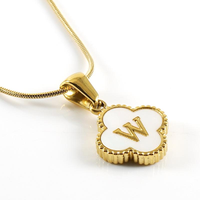 Simple 18K Four-leaf Clover Letter Necklace Female Snake Bone Chain Shell Letter Pendant Jewelry 2026