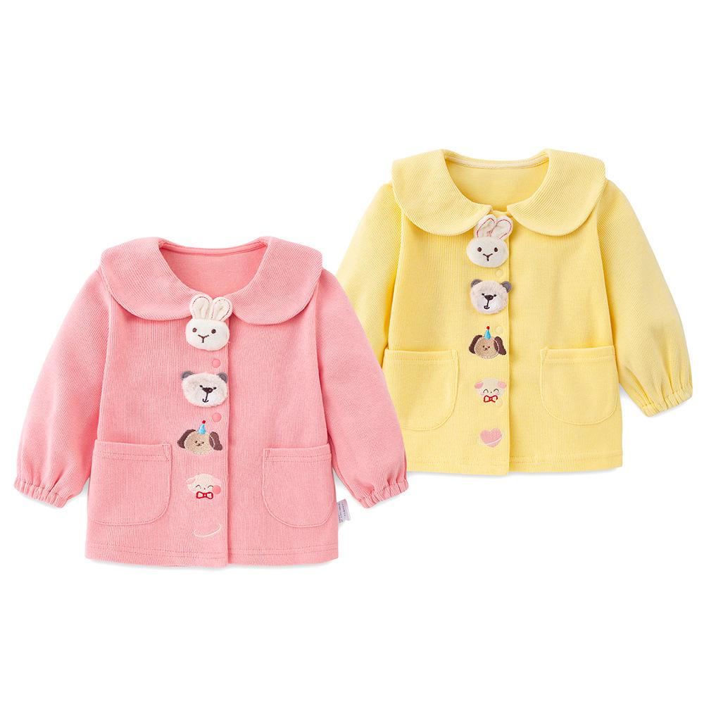2025 Girls' Korean Style Peter Pan Collar Cardigan - Fashionable Spring/Autumn Baby Outerwear Top Set