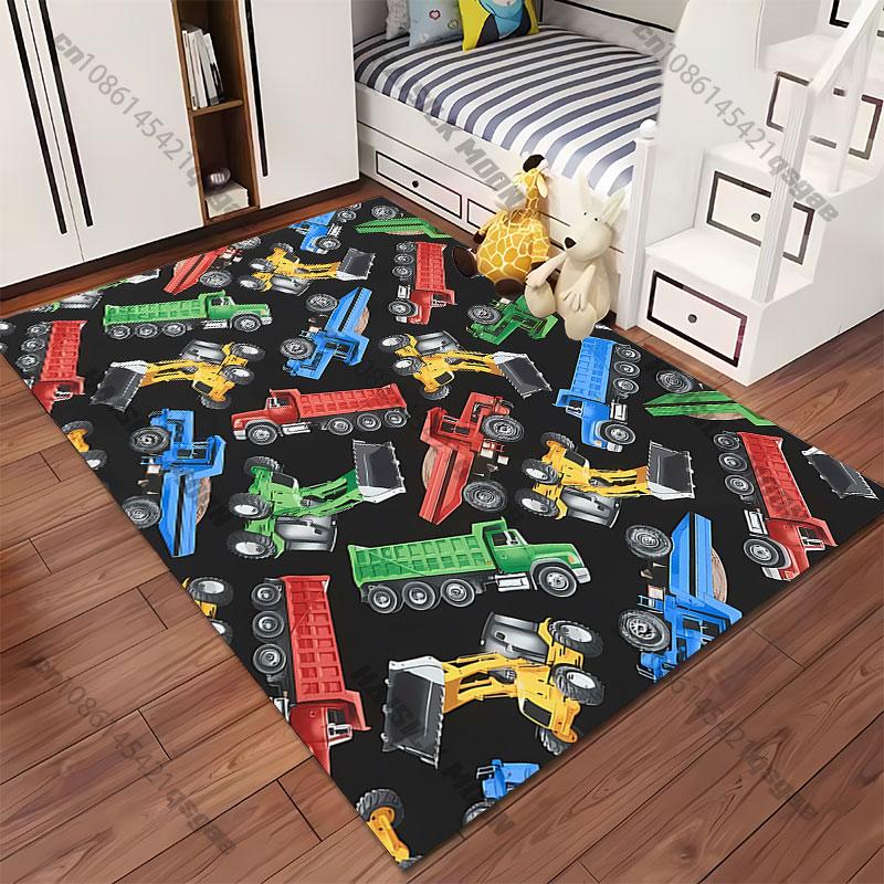 Colorful Construction Vehicles Pattern Carpet Yoga Living Room Room Decor Children's Crawling Mat Doormat Area Rug Games