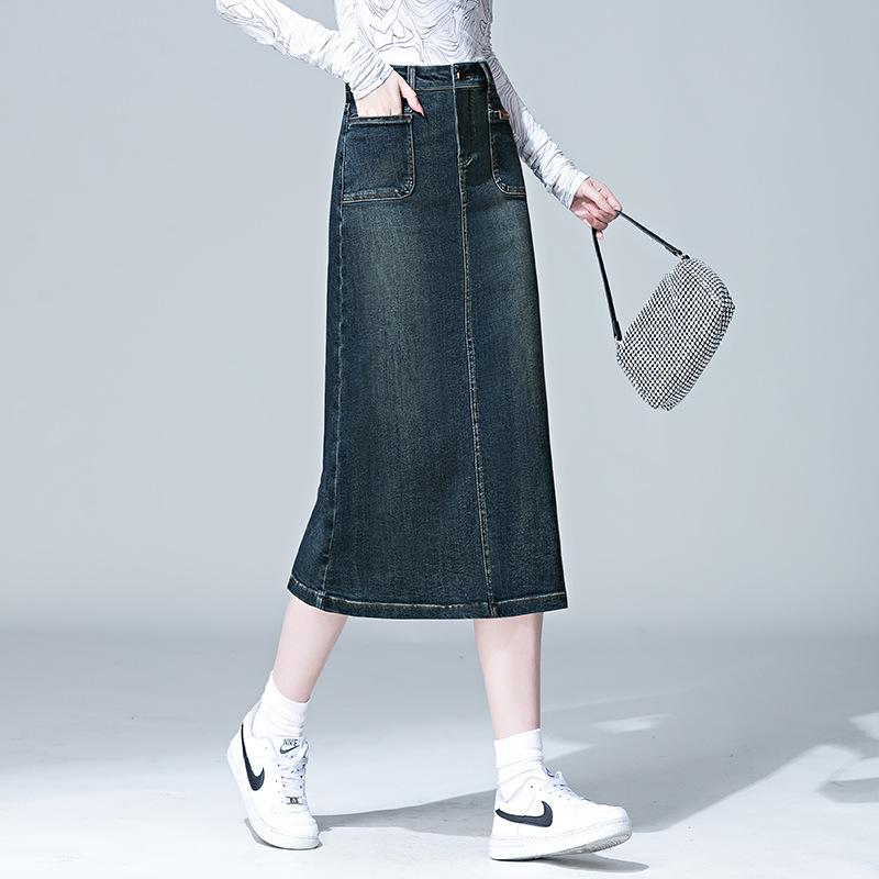 Women's High-Waisted A-Line Denim Skirt - Slimming, Medium-Length Pencil Style for Spring/Autumn 2026