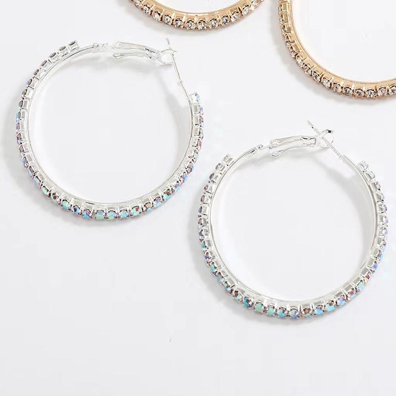 Exquisite Full Rhinestone Hoop Earrings for Women Fashion Simple Circle Round Earring Wedding Party Jewelry Accessories Gifts
