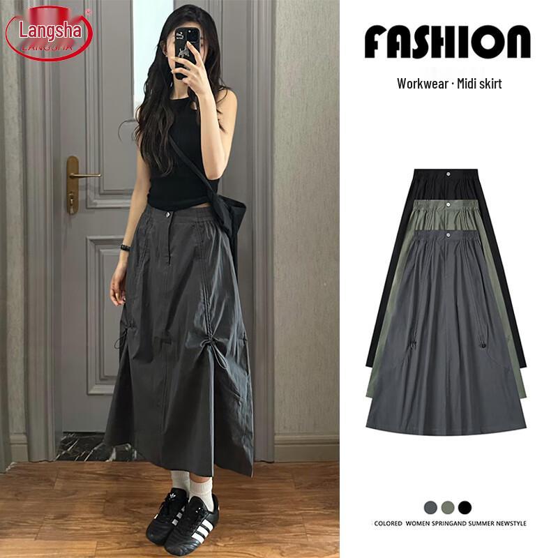 Women s High-Waist Drawstring A-Line Utility Skirt L