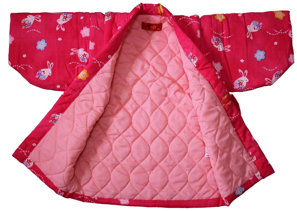 Chanchanko Hanten Hanten Kimono for Girls Rabbit Pattern Pink Quilt Back Size 90cm 100cm 110cm 120cm Made In Japan Children's (100cm)