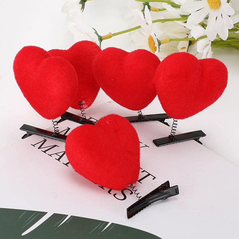 5/10Pcs Heart Hair Clip 3D Flocking Love Shaped Hairpins Fashion Duckbill Clip Valentine's Day Hair Accessories For Girls