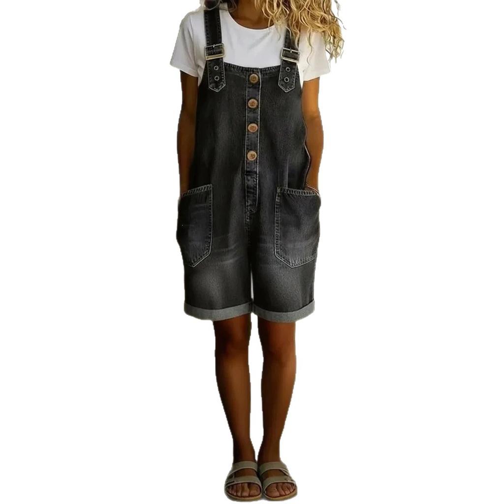 Tuta corta in denim lavato da donna per l'estate, nuova