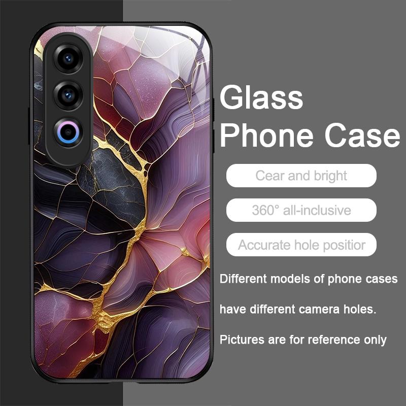 Stylish Purple-Crystal Marble Texture Tempered Glass Phone Case for Oneplus 13R 12 11 10 9 Nord CE4 3 2 Lite ACE2 ACE3 Pro Cover