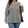 Women's Large-size Striped Long-sleeved Top with Round Neck and Loose Knit. Casual Base Layer Shirt.