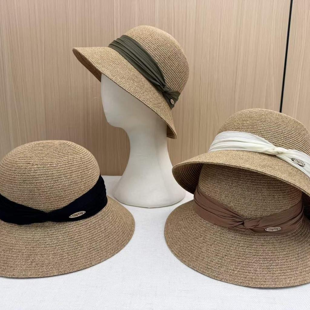 High brand Hepburn wind big eaves sunshade sun protection straw hat women summer travel seaside beach straw fisherman sun hat