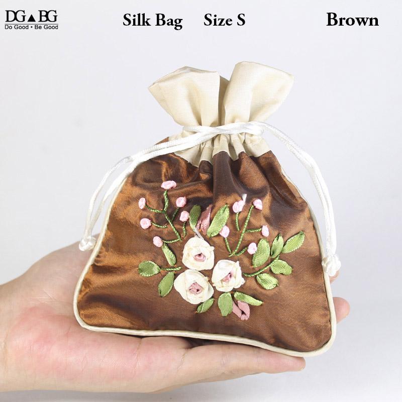 

Drawstring Packing Bag with Chinese Brocade Exquisite Jewelry Bag Hand Stain Pouch Embroidered Purse Handmade Small Gift Storage