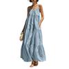 Womens Backless Spaghetti Strap Maxi Dress Summer Casual Flowy Tiered Long Sundress Beach Vacation Sleeveless Dress