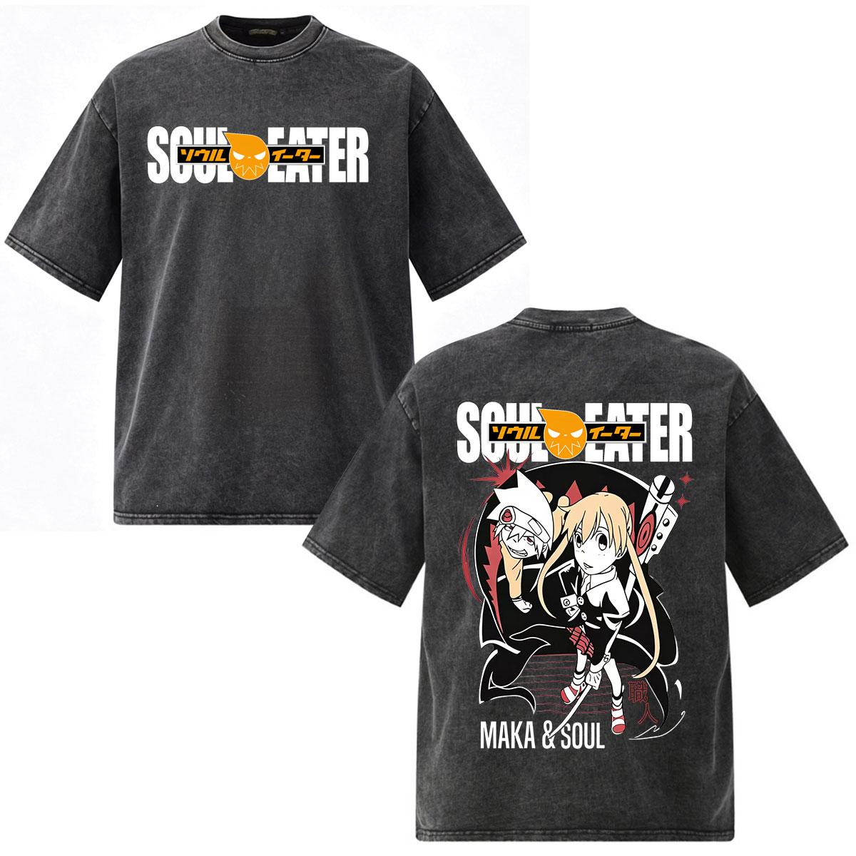 Vintage Washed Anime Soul Eater MAKA ALBARN T Shirts Men Women Clothing Fashion Harajuku Oversized Short Sleeve O-Neck T-shirts S разноцветный