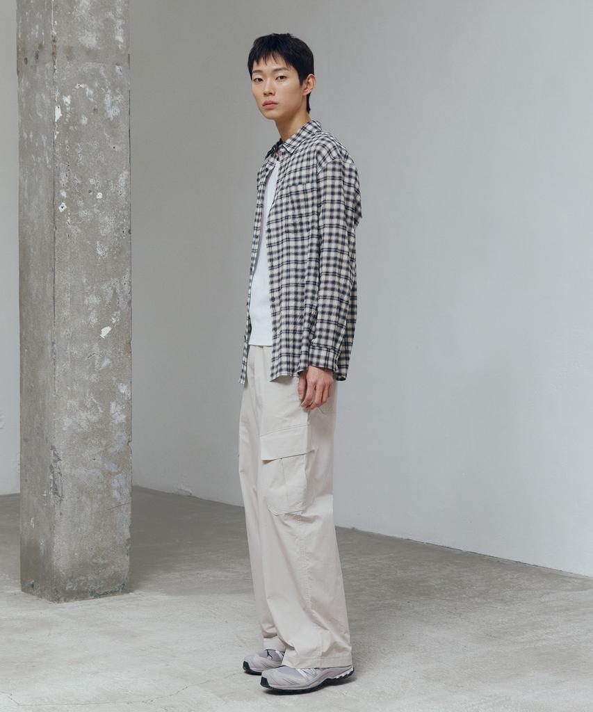 MINDBRIDGE [On][Crop Or Regular] Crease Check Black Oversized Long Sleeve Shirt