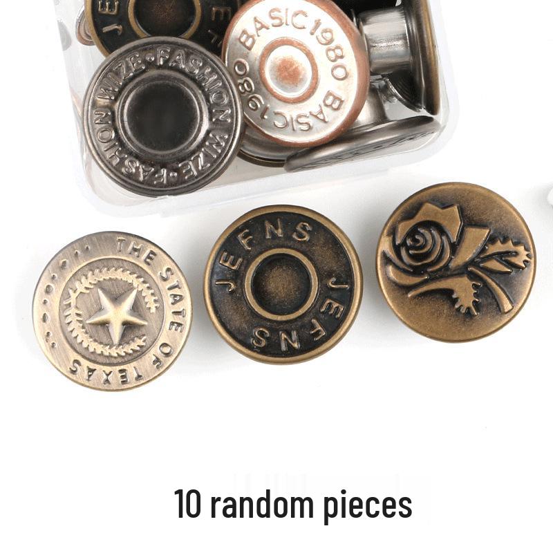 Metal Tack Buttons for Denim Jackets, Overalls, and Clothing - Men's, Women's, and Children's Apparel.