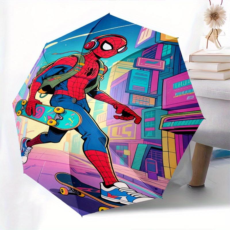 Spider-Man, Skateboarding Automatic Opening and Closing Umbrella, Compact Travel Umbrella, Lightweight and Portable, Suitable for Beach Comm