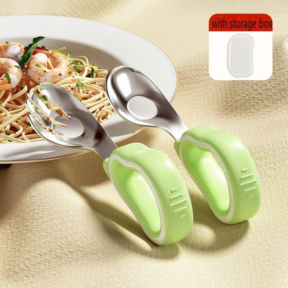 

2Pcs Silicone Handle Baby Fork and Spoon Set Self Feeding Child Tableware Toddler Learn To Eat жовтий