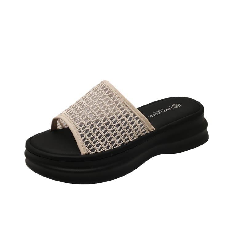 Spring and Summer New Outer Wear Women's Shoes Casual Versatile Mesh One-word Drag Muffin Thick Bottom Comfortable Cool Slippers