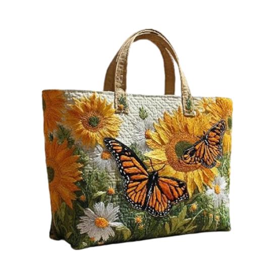 Quilted Tote Bag Print Retro Tote Vintage Fabric Commuter Lightweight Foldable Handbag H
