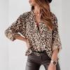 Fashion Leopard Print Women Top Digital Printing Long Sleeve Shirt Loose V Neck Pullover Blouse Bluzas Femeninas Elegantes