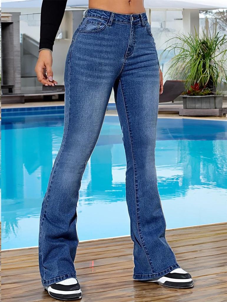 Damen Hellblaue Micro-Flare Slim Fit Jeans - Trendige Europäisch-Amerikanische Mode Lange Hosen