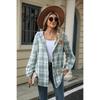 Fall Winter Women's Plaid Color Block Hooded Long Sleeve Loose Wool Coat