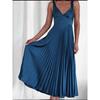 Women's V Neck Sleeveless Maxi Dress Slim Fit High Waist Elegant Pleated Sundress