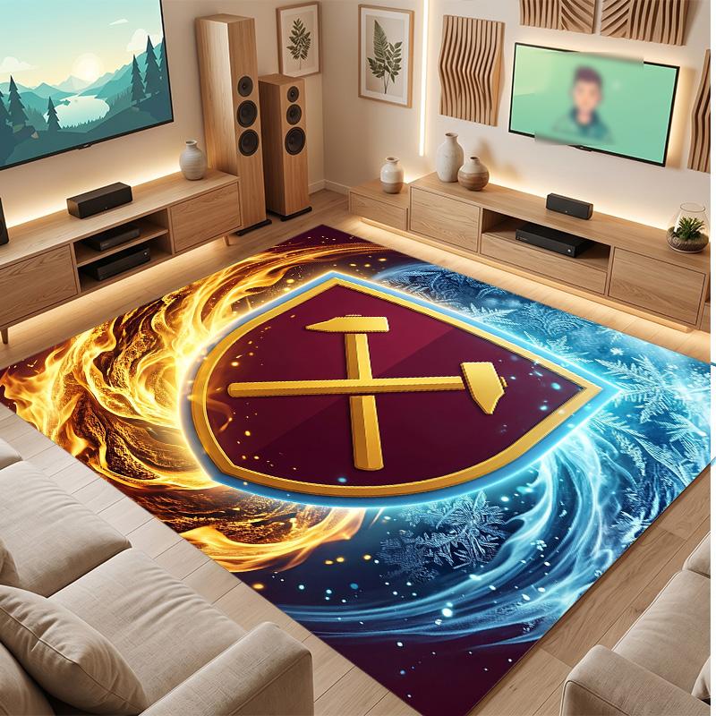 Tappeto in Velluto di Cristallo con Stampa del West Ham United Football, Comodo Assorbente d'Acqua Antiscivolo Tappeto per Pavimenti Interni