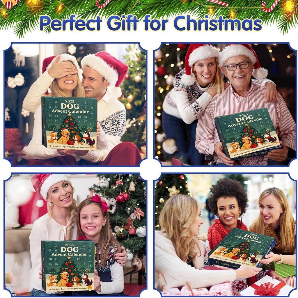 Hunde-Adventskalender, 24 Tage schwanzwedelnder Überraschungen! mit 24 entzückenden Hunderassen-Ornamenten, Weihnachts-Countdown-Kalender für Hundeliebhaber und Hund