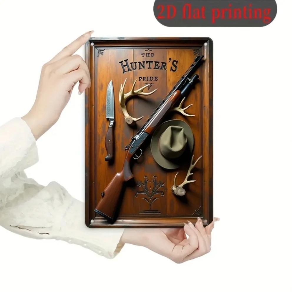 1pc 2D Flat Vintage Hunters Pride Metal Wall Sign 8x12 Antique Iron Rustic Hunting Theme Decor