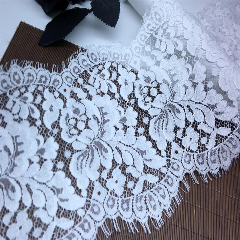 4m x18cm White French Chantilly Lace, Non-stretch Scalloped Eyelash Nylon Lace Fabric for Sewing, Bra, Underwear, Lingerie, Dress, Garment, Crafting