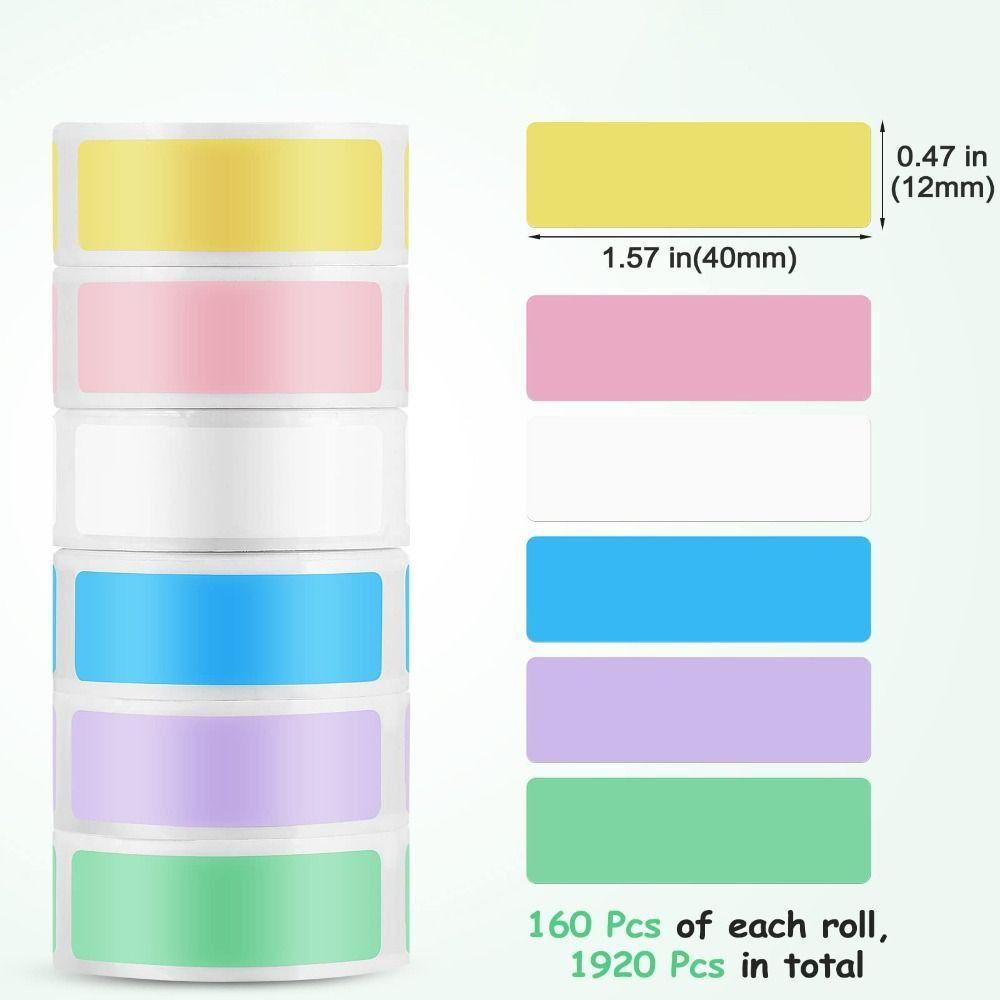 New Colorful Adhesive Label Maker Paper 12mm×40mm 160/Roll Laminated Labeling Paper Thermal Paper Portable Printer