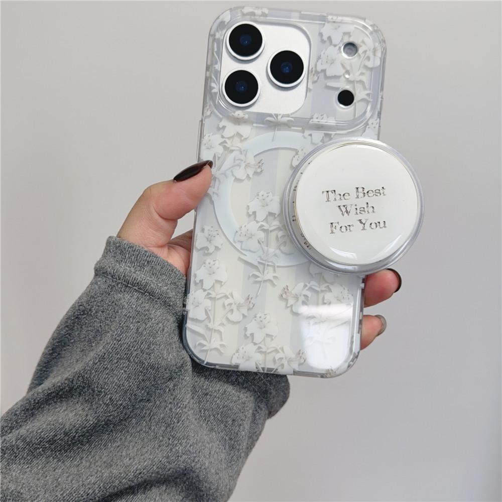 Elegant Magnetic Flower iPhone 17 Pro/16 Pro Max/15 Pro Drop-Proof Double Layer Case