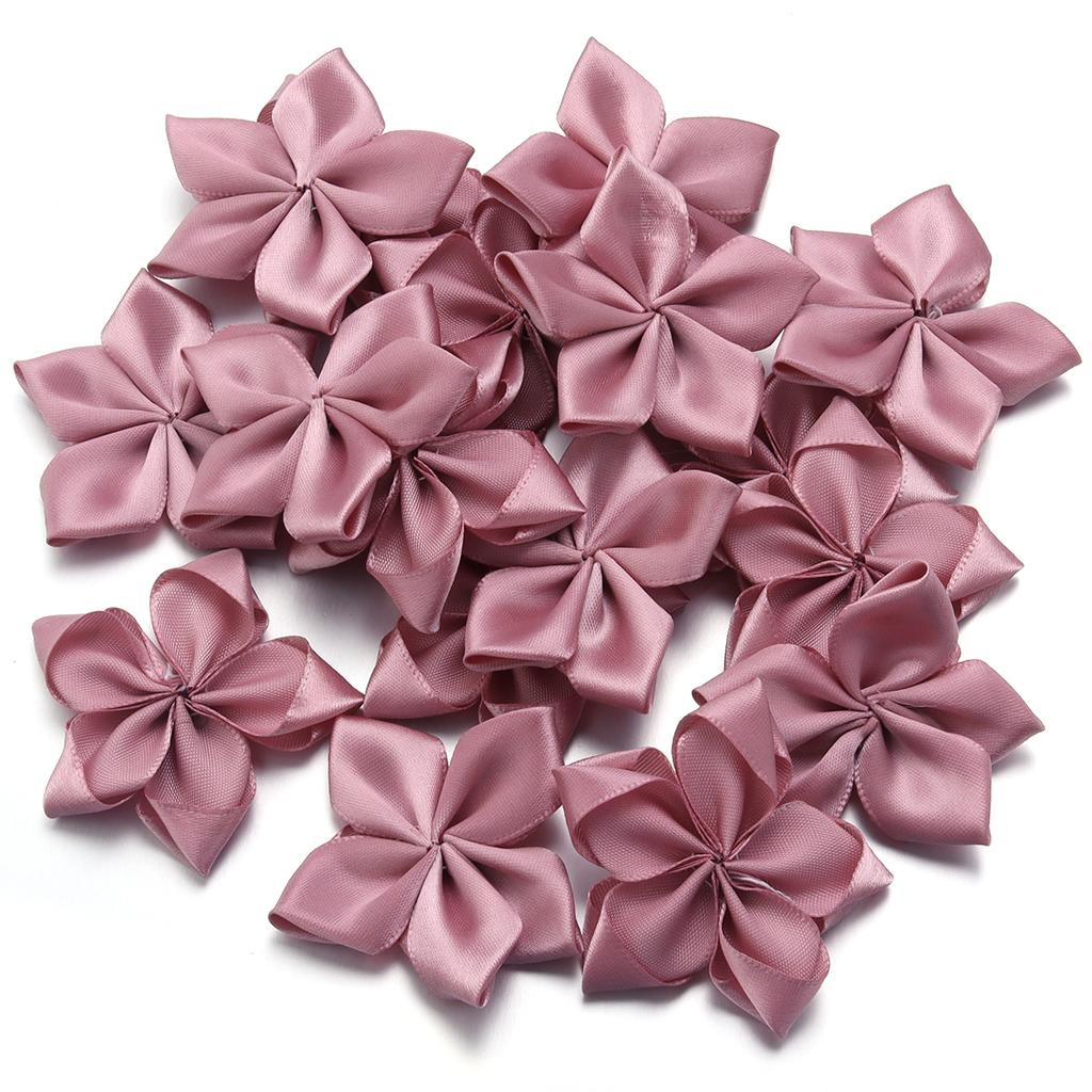 20 Stück 6cm Satinband Blume Bunt Künstliche Stoff Fünfblättrige Blumen Für DIY Hochzeit Kleidung Nähen Kopfschmuck Dekoration