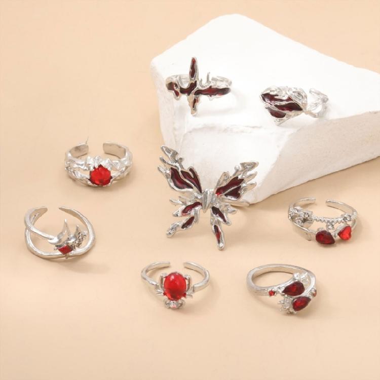 Vibranting Color Sturdy Alloy Butterfly Heart Crosses Rings Jewelry Accessory for Daily Wear and Parties 8pcs Set