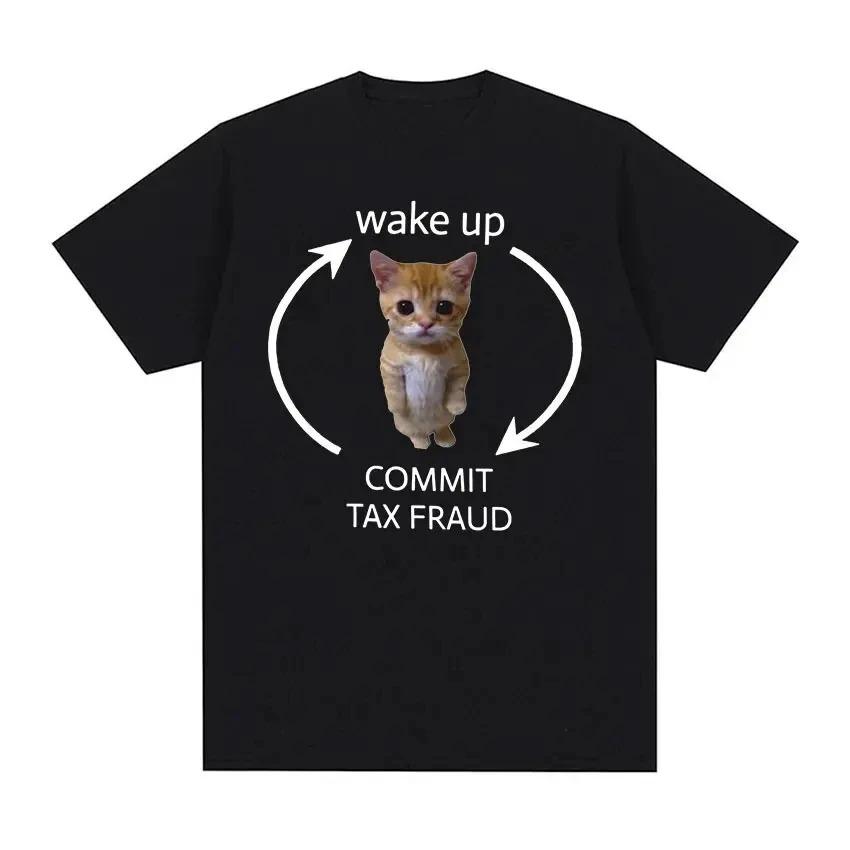 Wake Up Act Silly Meme Graphic T Shirt Funny Cute Cat Print Short Sleeve T-shirt Men Women Casual T Shirts