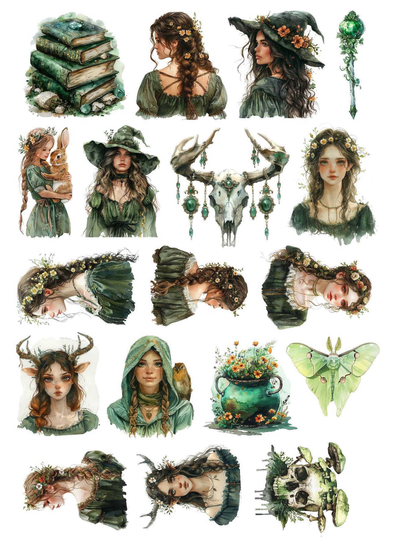

18pcs Cute Self-made Forest elk witch elf skeleton Stickers Scrapbooking decorative DIY Craft Photo Albums journaling белый