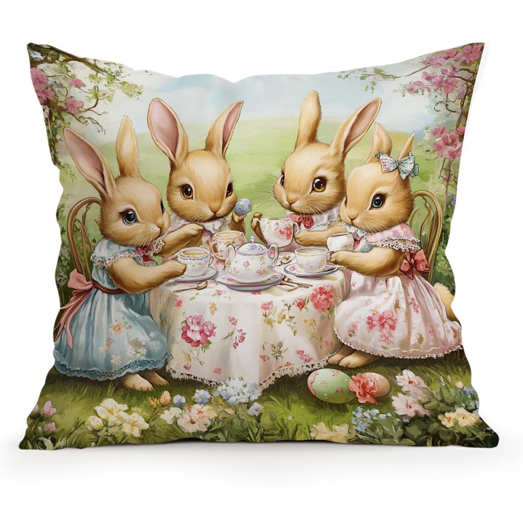 Easter Bunny Party Cushions Pillowcase Polyester Cushion Cover Throw Pillow Pillowcover Home Car Sofa Decor