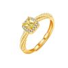 S925 Sterling Silver Yellow Diamond Square Ring with Citrine, Women's Gold Tone, Fashionable Light Luxury Jewelry