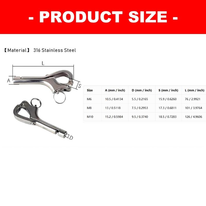 Quick Release Railing Hook Stainless Steel Hardware, Internal Thread 2 Pack for Boat Wire Rope and Guard Lines