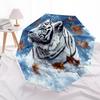 1 PC Automatic Folding Umbrella - White Tiger with Falling Leaves Pattern, Portable & Foldable Design with 8 Ribs, Christmas Birthday Gifts