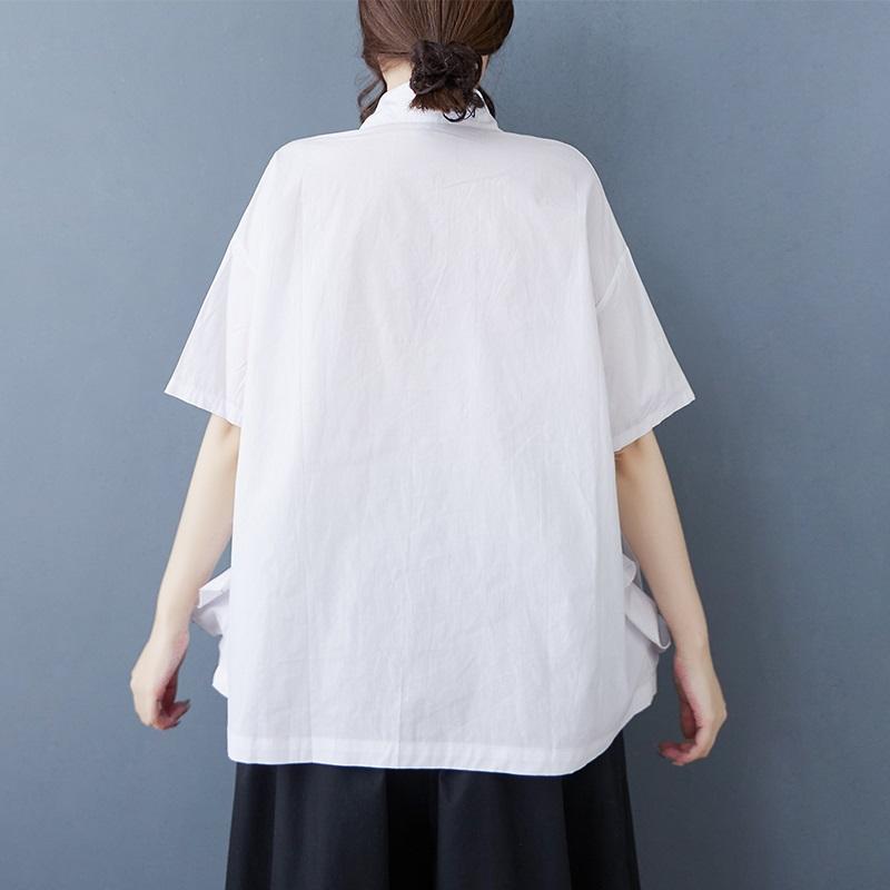 Kortärmad överdimensionerad bomullsvintage prickig skjorta & blus för blus Casual lös sommartoppar damer knappskjorta