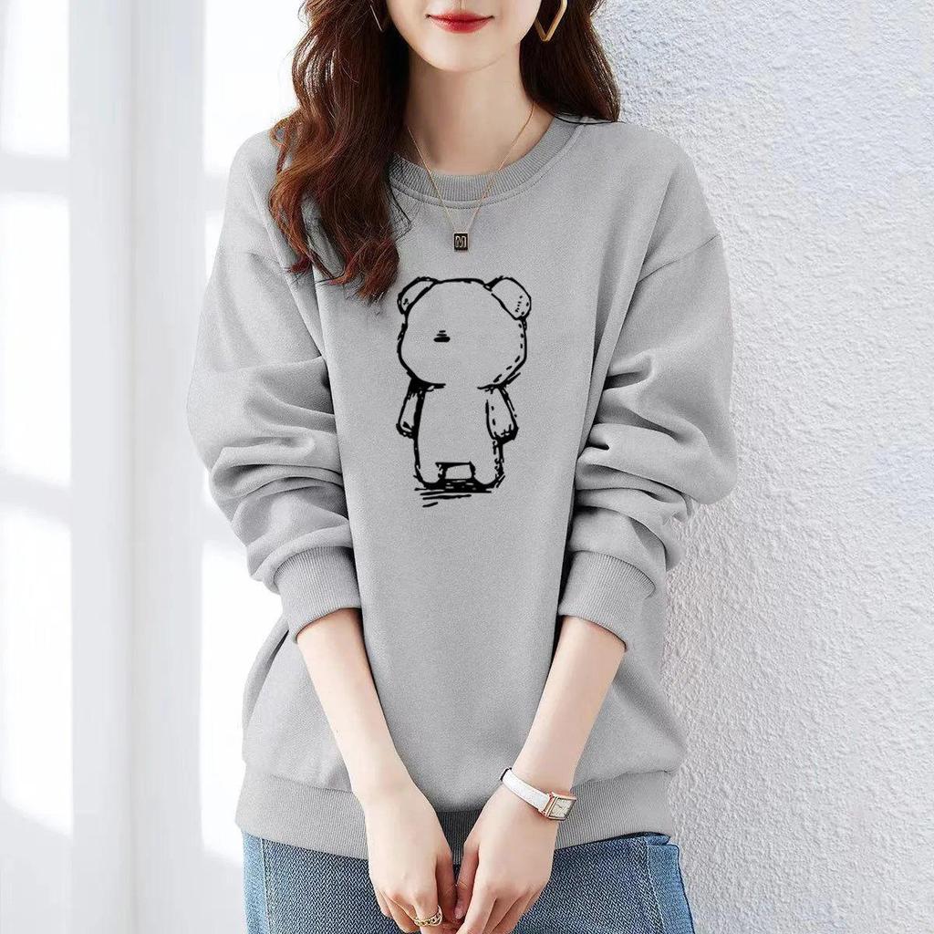 Brand Counter Women's 100% Cotton Fleece-Lined Sweatshirt - New Autumn/Winter Loose, Thickened Jacket, Trendy Minimalist Style.