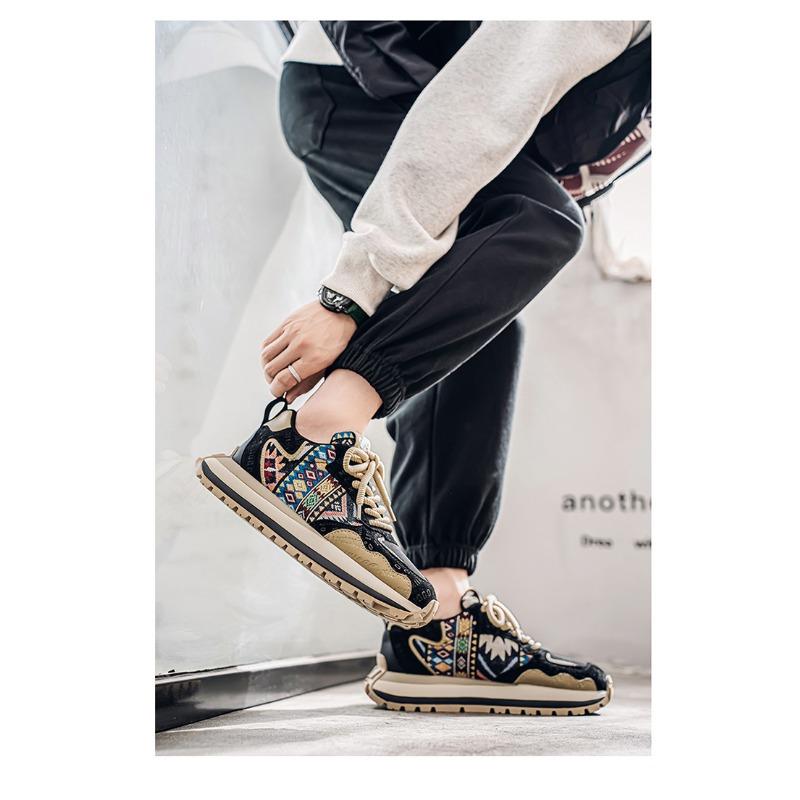 Mens Fashion Printed Embroidered Thick Sole Height Increasing Casual Sports Shoes
