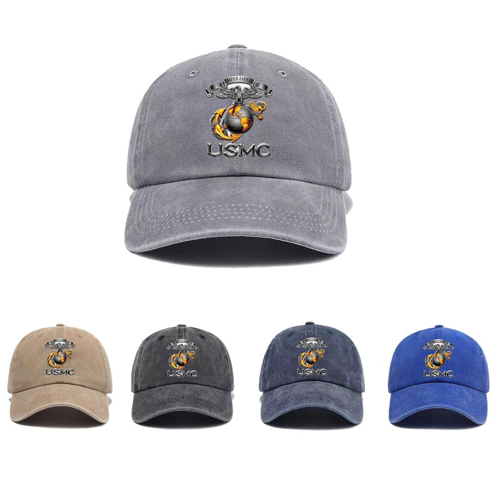 Leisure Multifunctional Usmc Printed Washed Baseball Cap, Suitable For Golf, Casual Wear, And Outdoor Activities, Neutral Golf